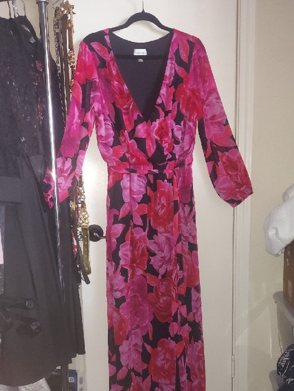 V-Neck Floral Wrap Maxi Dress in Wine Multi - Picture 2 of 10